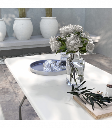 Outsunny Folding Garden Table, Patio Table with Metal Frame, White