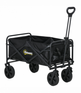 Outsunny Folding Outdoor Storage Trolley Cart Bag Telescopic Handle Brakes Black