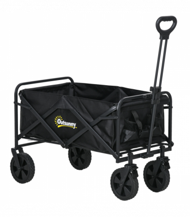 Outsunny Folding Outdoor Storage Trolley Cart Bag Telescopic Handle Brakes Black