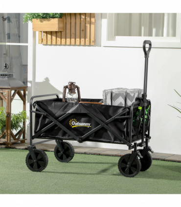 Outsunny Folding Outdoor Storage Trolley Cart Bag Telescopic Handle Brakes Black