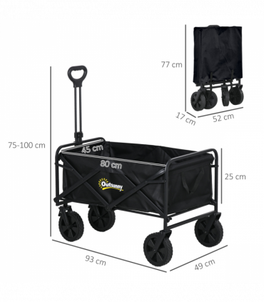 Outsunny Folding Outdoor Storage Trolley Cart Bag Telescopic Handle Brakes Black