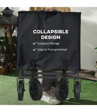 Outsunny Folding Outdoor Storage Trolley Cart Bag Telescopic Handle Brakes Black