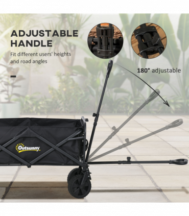 Outsunny Folding Outdoor Storage Trolley Cart Bag Telescopic Handle Brakes Black