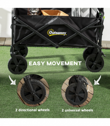 Outsunny Folding Outdoor Storage Trolley Cart Bag Telescopic Handle Brakes Black