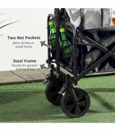 Outsunny Folding Outdoor Storage Trolley Cart Bag Telescopic Handle Brakes Black
