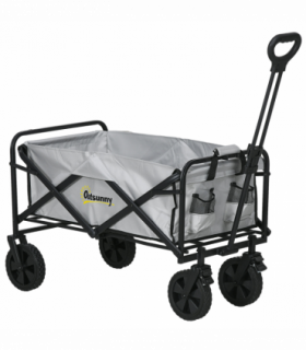 Outsunny Folding Outdoor Storage Trolley Cart Bag Telescopic Handle Brakes Grey