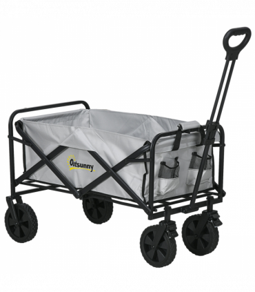 Outsunny Folding Outdoor Storage Trolley Cart Bag Telescopic Handle Brakes Grey
