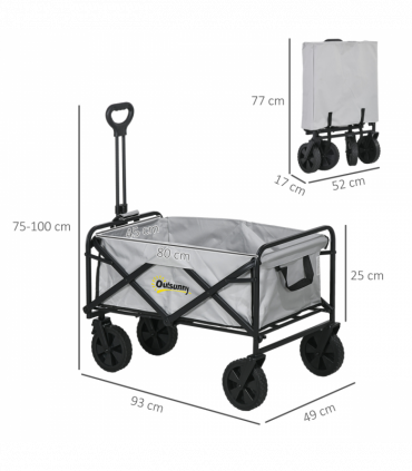 Outsunny Folding Outdoor Storage Trolley Cart Bag Telescopic Handle Brakes Grey