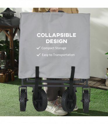 Outsunny Folding Outdoor Storage Trolley Cart Bag Telescopic Handle Brakes Grey