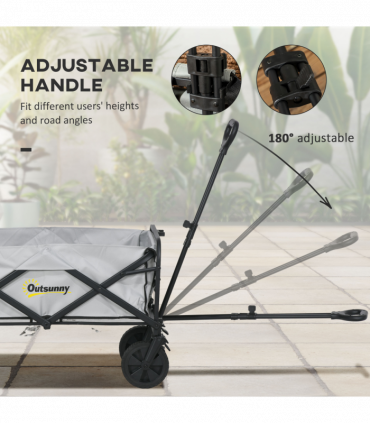 Outsunny Folding Outdoor Storage Trolley Cart Bag Telescopic Handle Brakes Grey