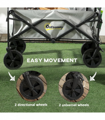 Outsunny Folding Outdoor Storage Trolley Cart Bag Telescopic Handle Brakes Grey