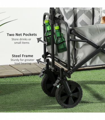 Outsunny Folding Outdoor Storage Trolley Cart Bag Telescopic Handle Brakes Grey