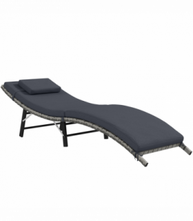 Outsunny Folding Rattan Sun Lounger Outdoor Chair with Cushion and Pillow, Grey