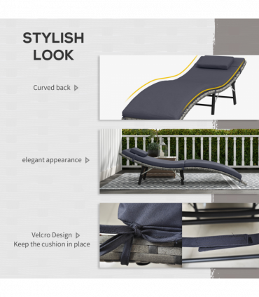 Outsunny Folding Rattan Sun Lounger Outdoor Chair with Cushion and Pillow, Grey