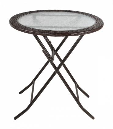 Outsunny Folding Round Tempered Glass Metal Table with Brown Rattan Edging