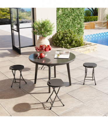 Outsunny Folding Stool Set of 4, Decorative Garden Stool Set, Charcoal Grey