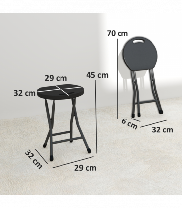 Outsunny Folding Stool Set of 4, Decorative Garden Stool Set, Charcoal Grey