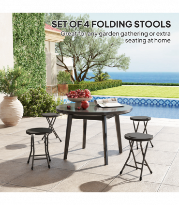 Outsunny Folding Stool Set of 4, Decorative Garden Stool Set, Charcoal Grey
