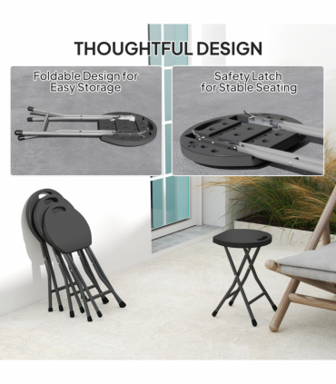 Outsunny Folding Stool Set of 4, Decorative Garden Stool Set, Charcoal Grey