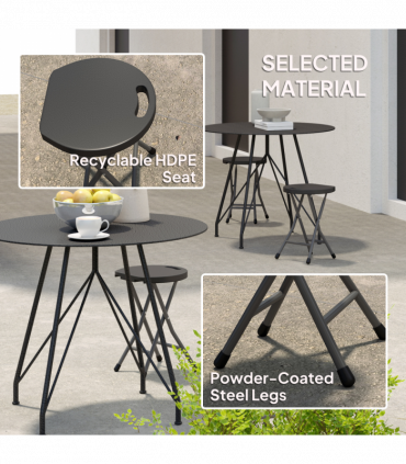 Outsunny Folding Stool Set of 4, Decorative Garden Stool Set, Charcoal Grey