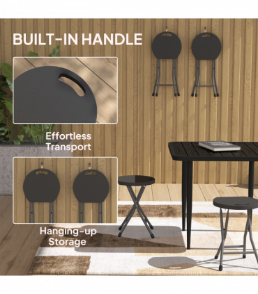 Outsunny Folding Stool Set of 4, Decorative Garden Stool Set, Charcoal Grey