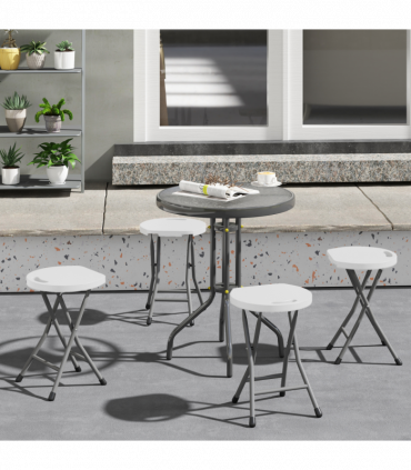 Outsunny Folding Stool Set of 4, Decorative Garden Stool Set, White