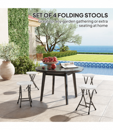 Outsunny Folding Stool Set of 4, Decorative Garden Stool Set, White