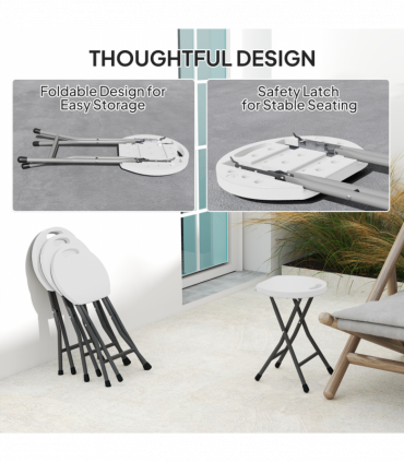 Outsunny Folding Stool Set of 4, Decorative Garden Stool Set, White