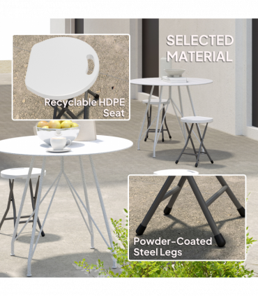 Outsunny Folding Stool Set of 4, Decorative Garden Stool Set, White