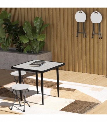 Outsunny Folding Stool Set of 4, Decorative Garden Stool Set, White