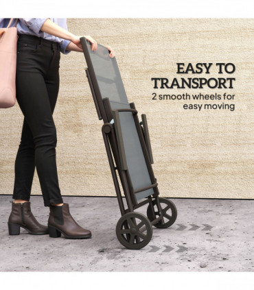 Outsunny Folding Sun Lounger w/ Wheels, 5-Position Adjustable Sunbed, Grey