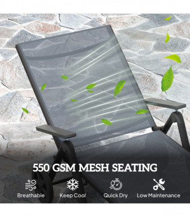 Outsunny Folding Sun Lounger w/ Wheels, 5-Position Adjustable Sunbed, Grey