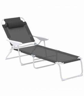 Outsunny Folding Sun Lounger with 4-Level Backrest & Headrest, Charcoal Grey