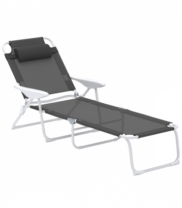 Outsunny Folding Sun Lounger with 4-Level Backrest & Headrest, Charcoal Grey