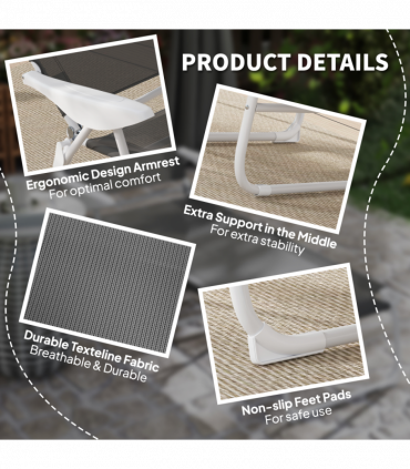 Outsunny Folding Sun Lounger with 4-Level Backrest & Headrest, Charcoal Grey