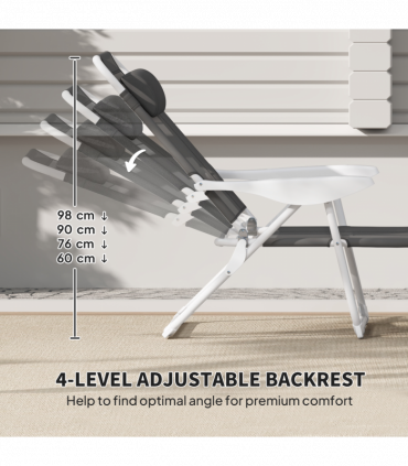 Outsunny Folding Sun Lounger with 4-Level Backrest & Headrest, Charcoal Grey