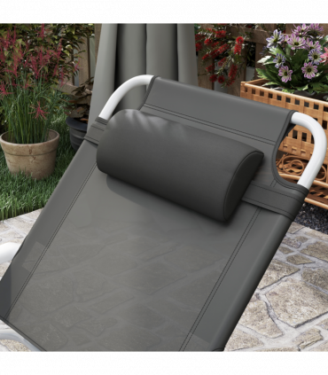 Outsunny Folding Sun Lounger with 4-Level Backrest & Headrest, Charcoal Grey