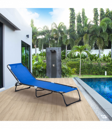 Outsunny Folding Sun Lounger, 3 Positions-Blue