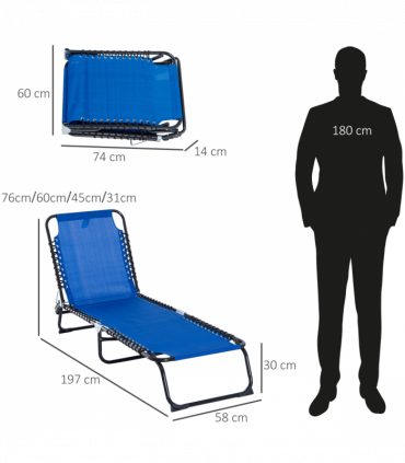 Outsunny Folding Sun Lounger, 3 Positions-Blue