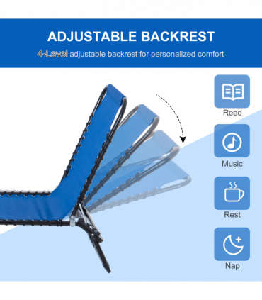 Outsunny Folding Sun Lounger, 3 Positions-Blue