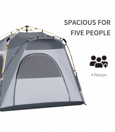 Outsunny Four Man Pop Up Tent Automatic Camping Backpacking Dome Shelter, Green