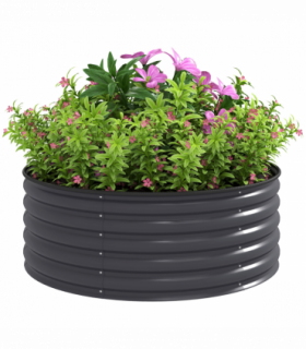 Outsunny Galvanised Planter with Gloves, 120 x 120 x 43cm, Dark Grey