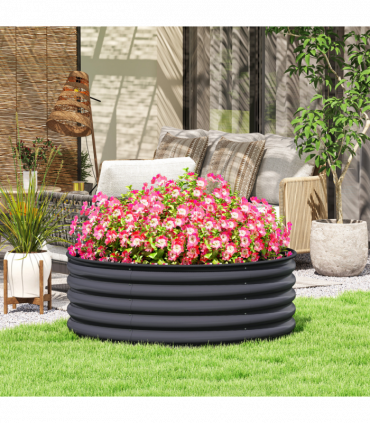 Outsunny Galvanised Planter with Gloves, 120 x 120 x 43cm, Dark Grey