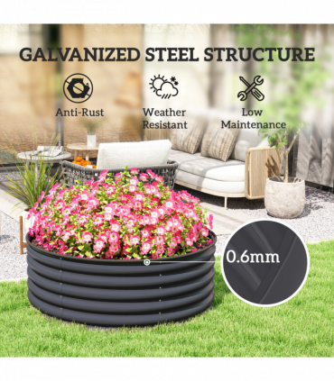Outsunny Galvanised Planter with Gloves, 120 x 120 x 43cm, Dark Grey