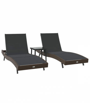 Sun Loungers 3 pcs Brown 40 x 40 x 40.5 cm Poly Rattan