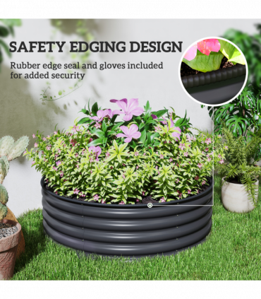 Outsunny Galvanised Planter with Gloves, 120 x 120 x 43cm, Dark Grey