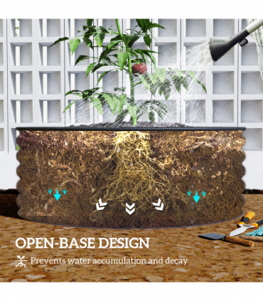 Outsunny Galvanised Planter with Gloves, 120 x 120 x 43cm, Dark Grey