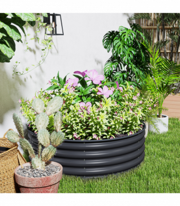 Outsunny Galvanised Planter with Gloves, 120 x 120 x 43cm, Dark Grey