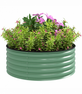 Outsunny Galvanised Planter with Gloves, 120 x 120 x 43cm, Light Green