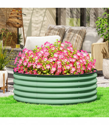 Outsunny Galvanised Planter with Gloves, 120 x 120 x 43cm, Light Green